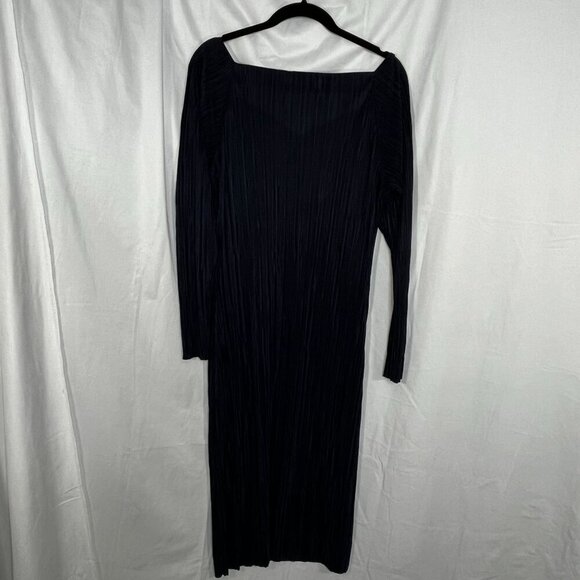 Tatsumi‎ Miyagi Couture Long Sleeve Round V Neck Pleated Midi Dress Navy Size 42 - Picture 5 of 6